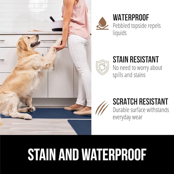GORILLA GRIP 2 Pack Comfortable Cushioned Kitchen Mats for Floor, 17x29 + 17x59, Waterproof and Stain Resistant, 1/2 Inch Thick Soft Ergonomic Standing Desk Anti Fatigue Mat, Foam Supports Feet, Navy