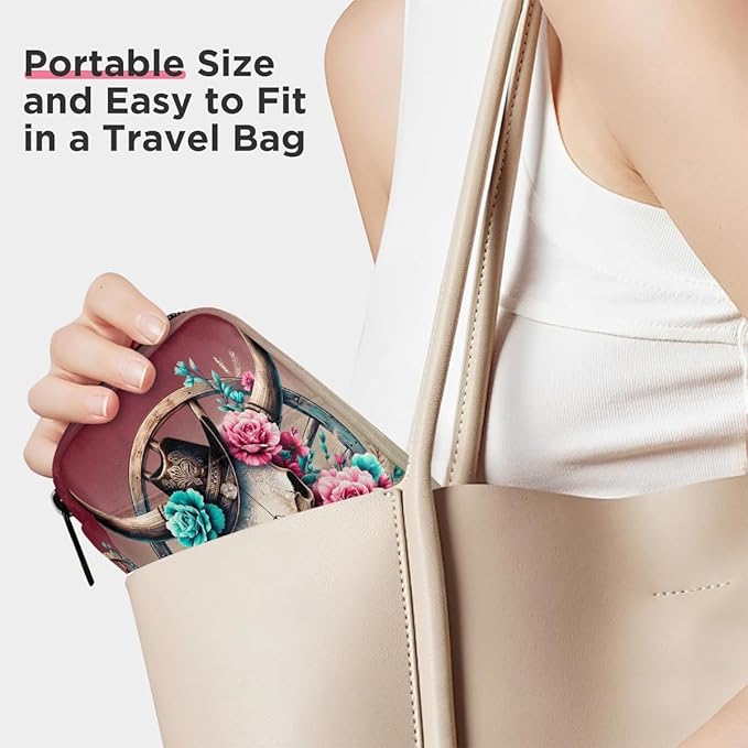 Western Cowboy Skull Pill Case Travel Pill Organizer Weekly 7 Day Portable with Zipper Medicine Box Pill Case for Vitamins, Birth Control,Fish Oils,Medication, Supplements