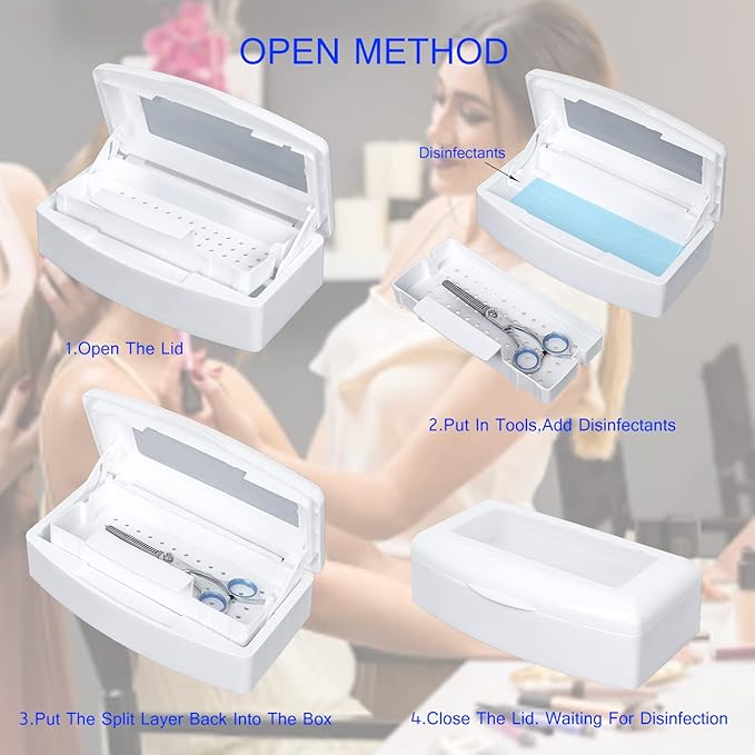 Plastic Sterilizing Tray-Sterilization Tray,Clean Sterilizer Box Storage Organizer for Nail,Tweezers,Hair Salon,Spa & Cutter Manicure Equipment-Clear Lid (Thickened - white)