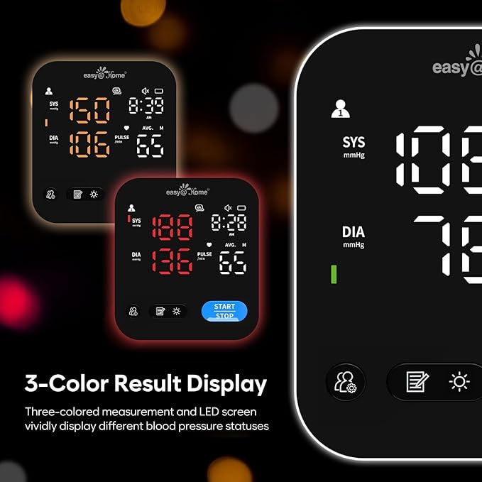 Easy@Home Blood Pressure Monitor for Home Use, Digital Talking BP Machine with Adjustable Voice, Large 3-Color LED Display, One-Touch Operation, Free MyHeartPal App, No Bluetooth, EBP-703