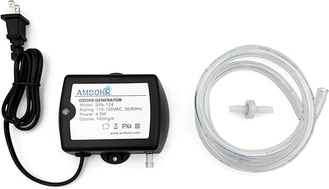Cold Plunge Ozone Generator Ambohr SPA-124, 100mg/h Efficient Output Ozone Machine, Ozone Generator with Check Valve & PVC Hose for Cold Plunge, Ice Bath and Hot Tub