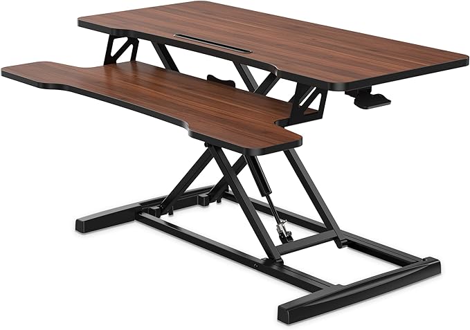 FITUEYES Height Adjustable Standing Desk 36” Wide Sit to Stand Converter Stand Up Desk Tabletop Workstation for Dual Monitor Riser FSD309102WE