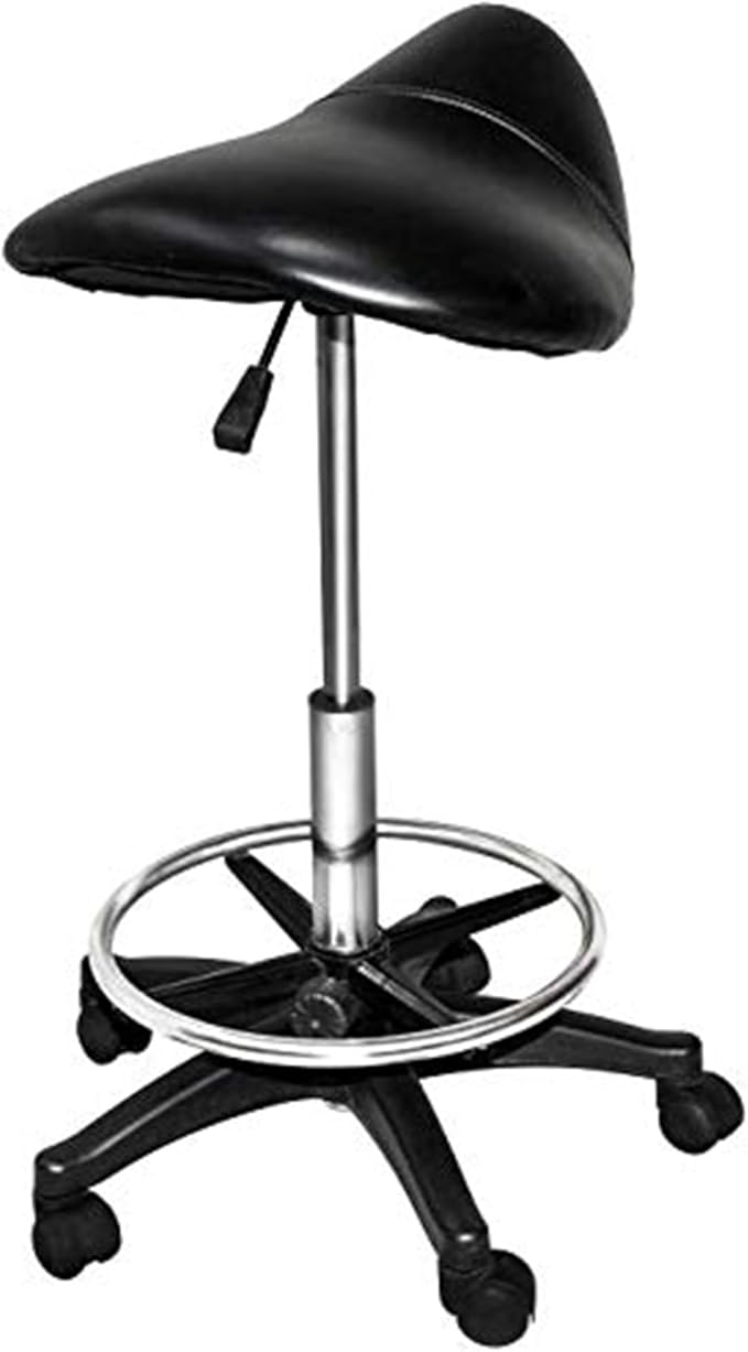 Chromium Professional Rotational Saddle Cutting Stool with High Density Foam Cushions and Steel Frame for Hair Cutting, Styling, and Perming, Black