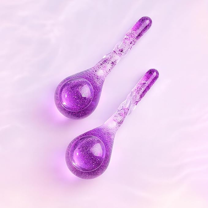 Facial Ice Globes, Cryo Cooling Balls with Anti-Slip Handle for Face, Eyes & Neck, Relaxing Beauty Massage Tool for Soothing and Refreshing Skincare Routine, Glitter Purple