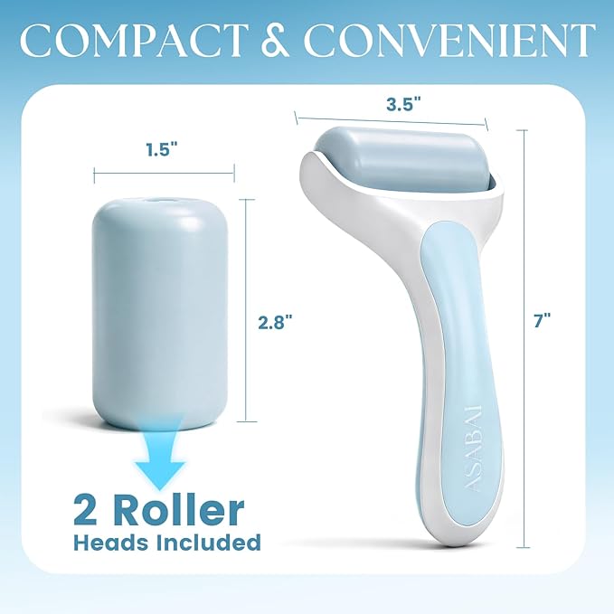 Ice Roller for Face, Premium Facial Ice Roller and 2X Rollers for Long Lasting Cold - Eye Roller for Puffy Eyes & Cold Massage for Migraines (Blue)