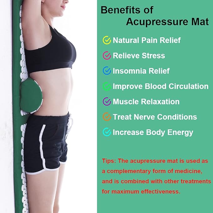 XiaoMaGe Acupressure Mat and Pillow Set with Bag - Extra Long Acupuncture Mat for Neck & Back Pain Relief- Naturally Relaxation Gift for Women - Stress Relief Massage Mat (Green)
