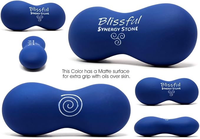 Blissful (Lapis Blue)(Single) Synergy Stone - Contoured Hot Stone Massage Tool with Radiant Heat - Relaxing and Therapeutic for Neck, Back, Legs, Feet - Matte Surface for on Skin with Oil only