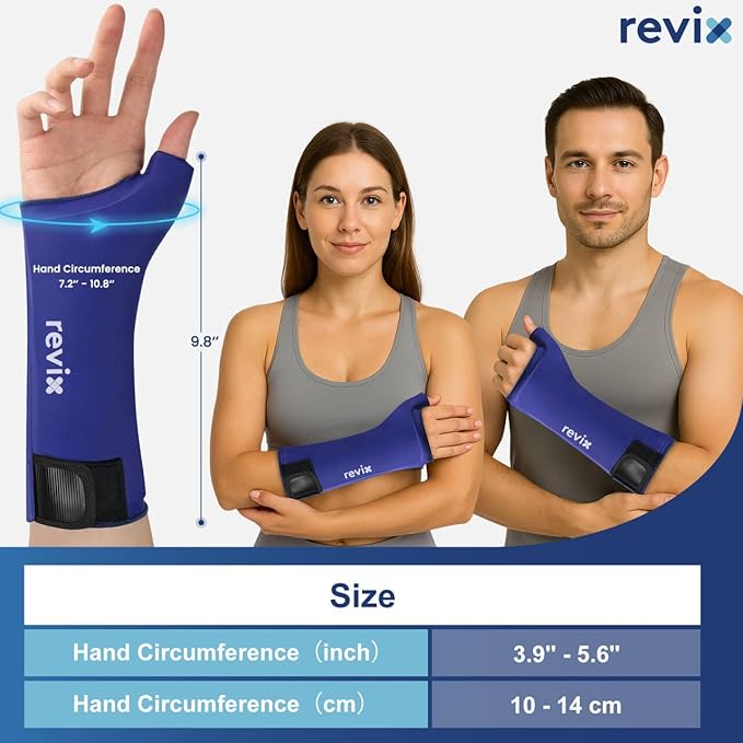 REVIX XL Wrist Ice Pack for Hand - Reusable Cold Pack Wrap with Full-Length Coverage for Hand, Thumb & Forearm, Easy-On Hands Ice Pack Sleeve for Daily Comfort & Post-Workout Recovery
