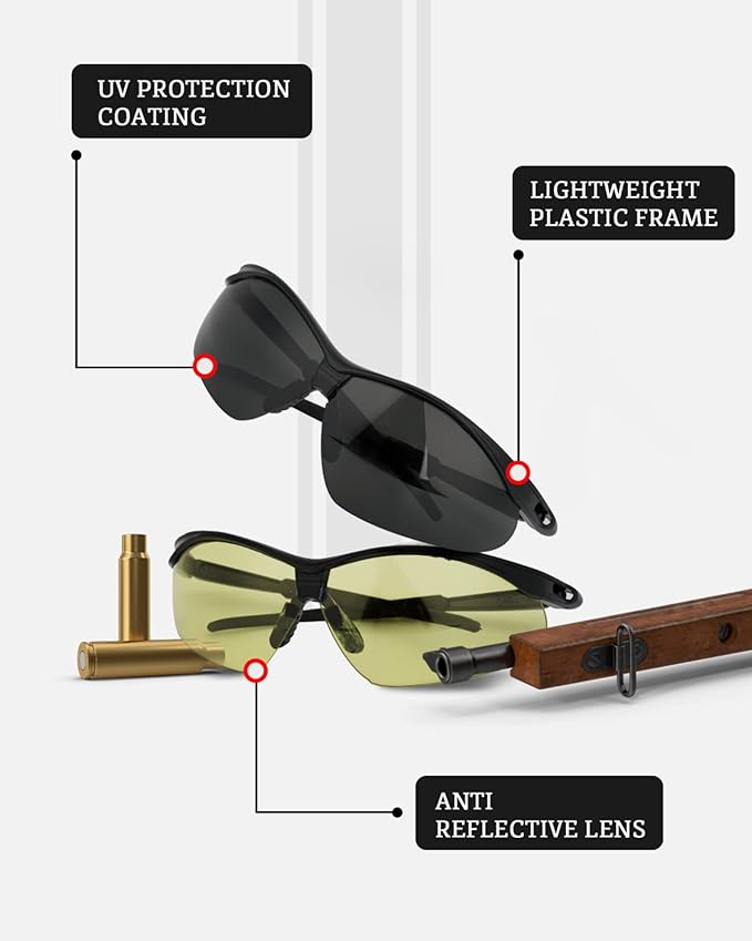 Aqulius 3pk Shooting Glasses - Safety Glasses - Eye Protection for Shooting Range, Tactical Shooting Goggles