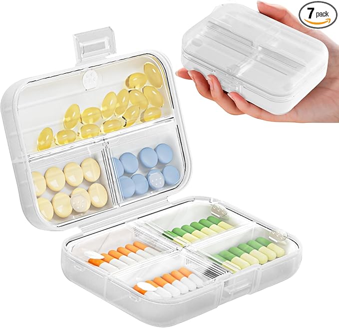 7 Day Pill Organizer with Snap-Lock Leakproof Design - Portable Travel Pill Case for Pills, Vitamins, Supplements, BPA-Free Mini Medicine Box for Work, Outdoor, Traveling (Clear)