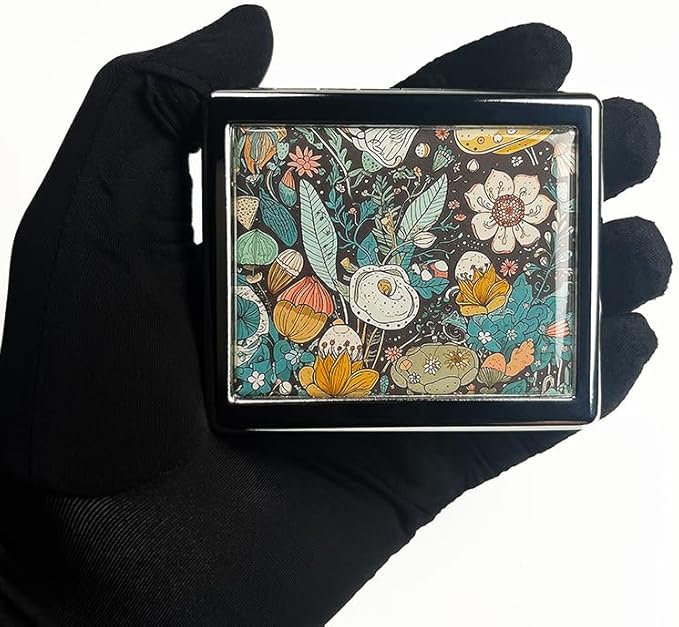 Magic Flowers 7 Days Chromed Shiny Silver Pill Organizer with Mirror Inside Has 8 Separate Compartments Rectangle 7 Days Pill Box Pill Case