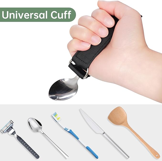 3 Pack Universal Cuff, Universal Hand Strap for Holding Utensils, Eating Assistance Cuff for Weak Grip & Limited Mobility (3 Different Designs to Suit Various preferences)
