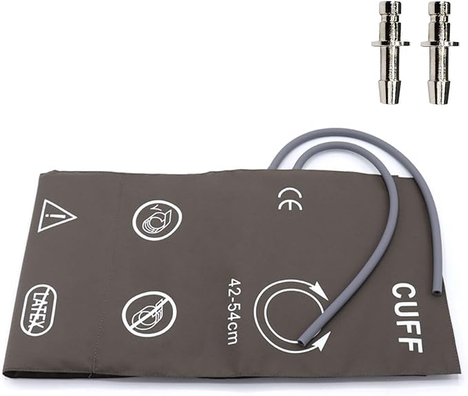 NIBP Cuff with BP12 Connectors for Thigh, 42-54 cm Dual Tubes Reusable PU Brown Replacement Blood Pressure Cuff with Inner TPU Airbag