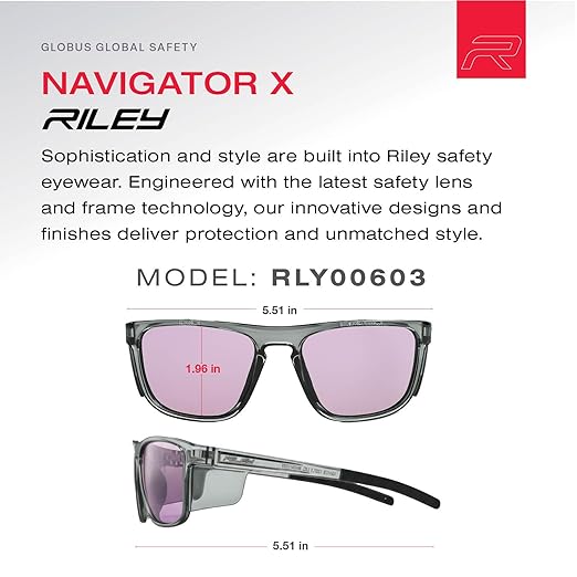 Riley Navigator X Safety Glasses – Anti-Fog, Scratch/Impact Resistant & UV Blocking HD Lenses, Lightweight Full-Frame for Work, Outdoors, & Active Lifestyles, Gray