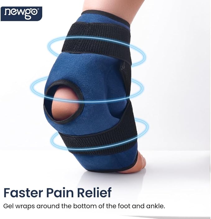 NEWGO Gel Ice Pack Wrap for Ankle & Foot - Reusable Hot and Cold Therapy Wrap for Pain Relief, Swelling, Plantar Fasciitis, Achilles Tendonitis & Sprains - Adjustable Compression Brace (1 Pair)
