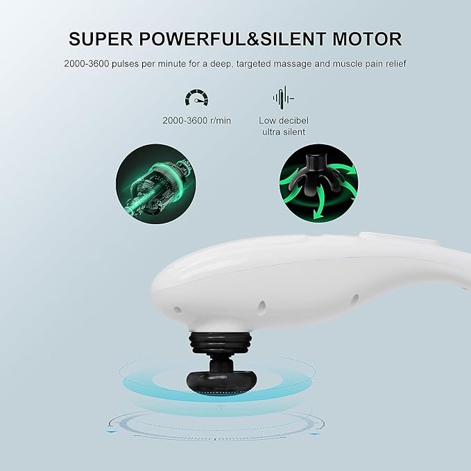 MEGAWISE Cordless Handheld Back Massager w/Rechargeable 3200mAh Battery, 5 Speed and 5 +2 Massage Nodes with Hard, Medium and 2 Soft Silicone Nodes; Massage While Moving Around (Pearl White)