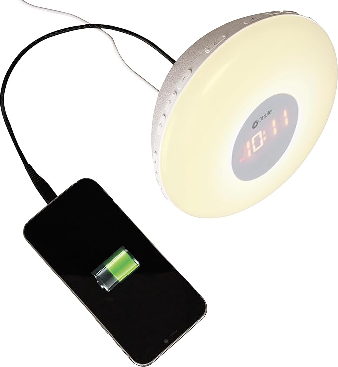 OttLite Wake Up Light with White Noise Sound Machine, Color Changing, Sunrise Simulation, 7 Wake Up Sounds, Snooze Function, Smart Alarm Clock for Heavy Sleepers, Sunlight Lamp with USB Charging Port