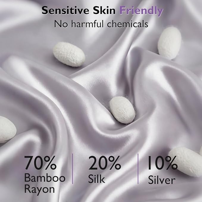 Silver Infused Bed Sheets Set, Cooling Bamboo Viscose Sheets Self-Cleaning with Silk, Softness Breathable Temperature-Regulating Bedding, Odor Control Freshness Sleep for Hot Sleepers - Twinxl Set