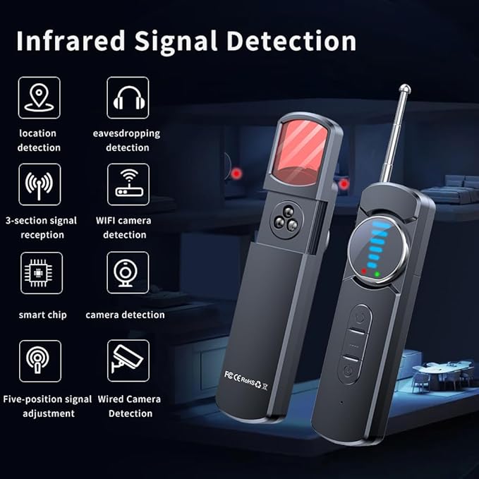 Hidden Camera Detector for Hotels,AI Anti Spy Bug Detector with RF Signal & WiFi Scanner,GPS Tracker Finder & Listening Device Detector,6-in-1 Portable Protector for Travel Home Office Car(Black)