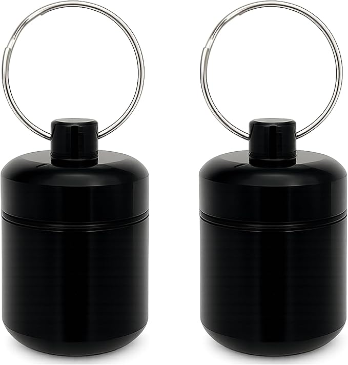 2-Pack Aluminum Pill Holder Keychain, Waterproof Mini Pill Box with Key Ring for Travel, Purse & Backpack