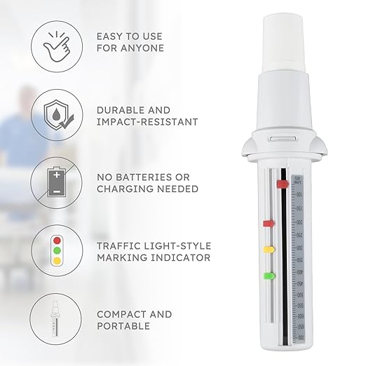 Mechanical Peak Flow Meter | PEF Tester - Track & Monitor Peak Expiratory Flow Changes