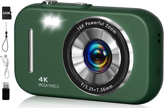 Digital Camera,4K 48MP Portable Camera with Anti Shake, 16X Zoom, Digital Camera for Teens with Beauty, 32GB Card, 21 Filters, Best for Kid Children Teen Student Girl Boy