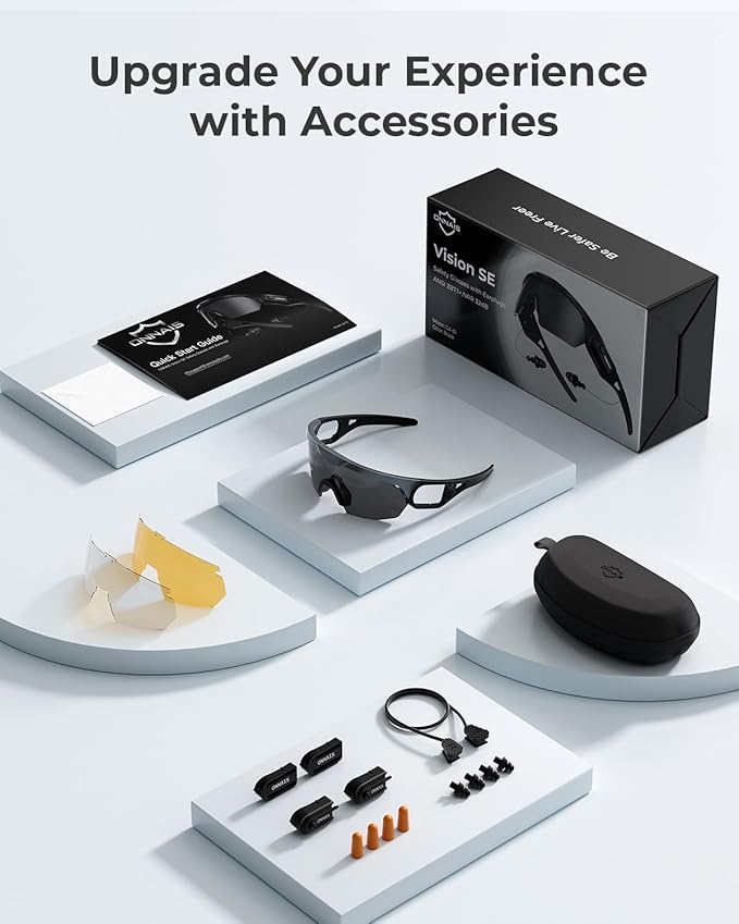 ONNAIS Shooting Glasses with Earplugs - ANSI Z87.1+ Safety Glasses with Detachable NRR 32dB Earplugs, Gifts for Men and Women