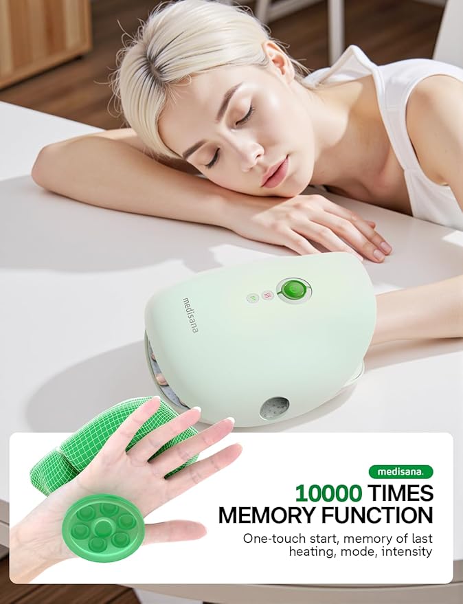 Medisana Hand Massager with Heat and Compression, Knuckle Stretching Massage, Memory Function, Cordless Hand Massager for Arthritis and Carpal Tunnel Relief, Mother’s Day Gift for Mom Women