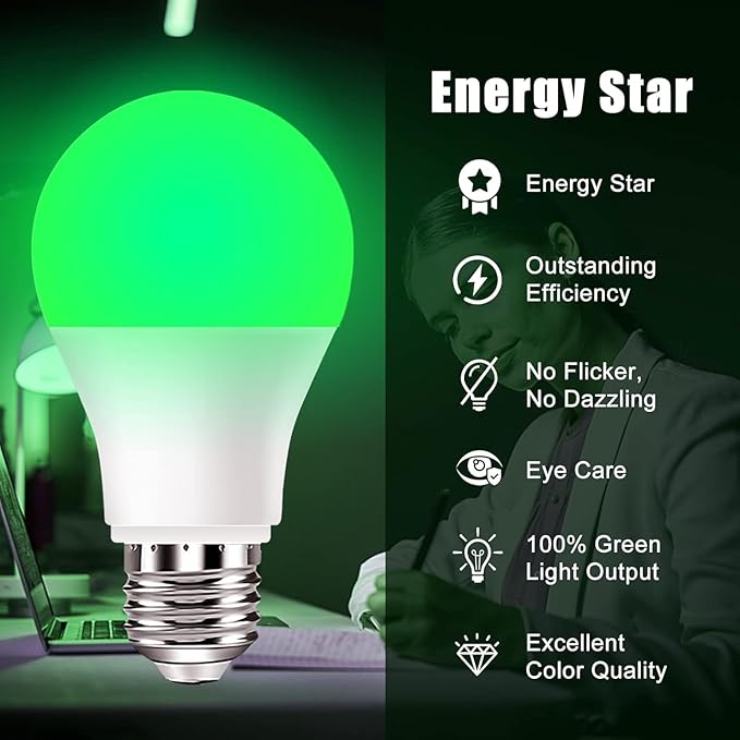 Neporal Migraine Relief LED Light Bulb, Full Spectrum Light with 520nm Narrow Band, Non-Drug Support for Headache, Anxiety, Tension Relief, 9W 60 Watt Equivalent, E26/E27, 1PK