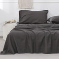 Simple&Opulence Belgian Linen Sheet Set Solid Color - 3 Pieces (1 Flat Sheet, 1 Fitted Sheet & 1 Pillowcase) Natural Flax Cotton Blend Soft Breathable Farmhouse Bedding - Twin Size, Dark Grey