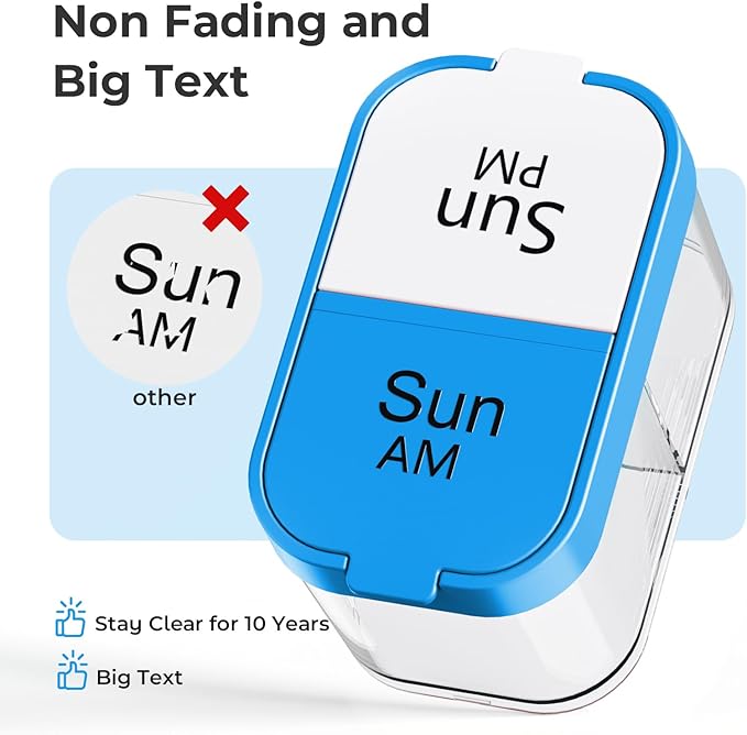 Odaro Extra Large Weekly Pill Organizer 2 Times A Day, XL Pill Box 7 Day Am Pm, Jumbo Medicine Organizer to Hold Daily Medicine Vitamin and Supplements - Blue