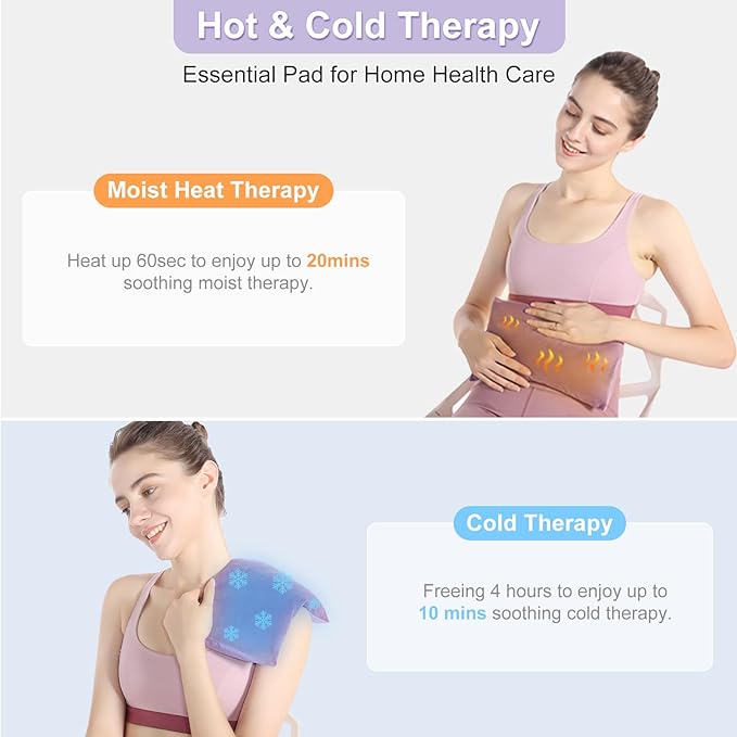 SuzziPad Heating Pad Microwavable for Reduce Discomfort with Washable Cover, 7 x12 Reusable Heat Pads for Shoulder, Belly, Elbow, Knee, Moist Heated Pack, Sore Muscle, Soothing Fatigue, Purple