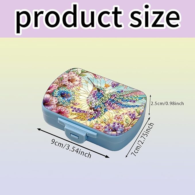 C'eitura DIY Hummingbird Diamond Art Painting Blue Pill Organizer with 6 Lid Detachable Compartments, Fun DIY Craft Project for Adults, Elegant Pill Case for Purse & Travel