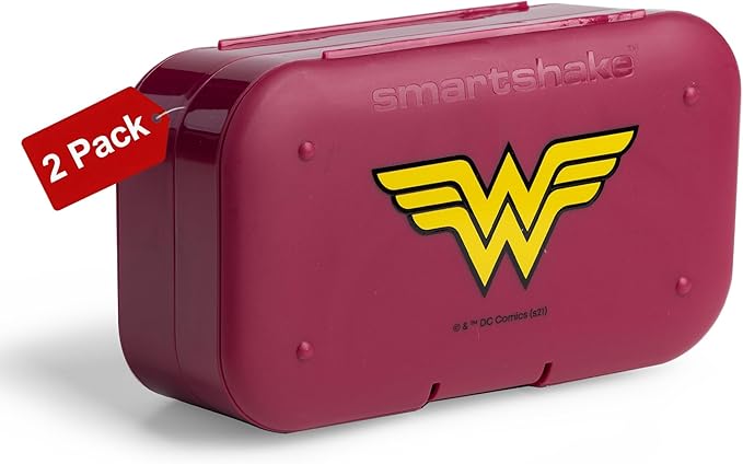 Smartshake DC Comic Pill Box Organizer (Pack of 2) - Portable Size, BPA Free - Medicine Storage Box for Daily Use - 7-Day Pill case for Travel, Vitamin, and Supplement (Wonder Women)