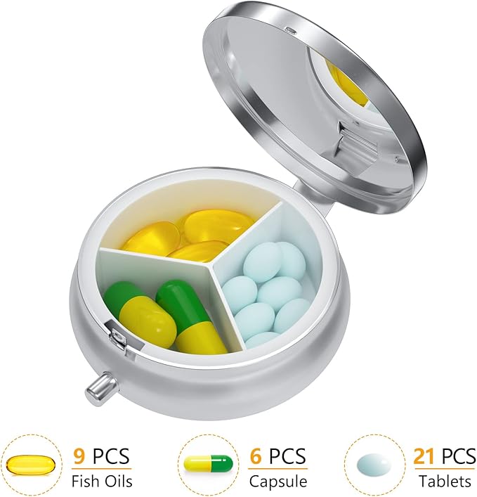 Nipichsha Pill Box, Small Pill Case for Purse & Pocket, Cute Travel Medicine Organizer, Portable Medicine Container Holder to Hold Vitamins, Medication, Fish Oil & Supplement, Light Blue Marble