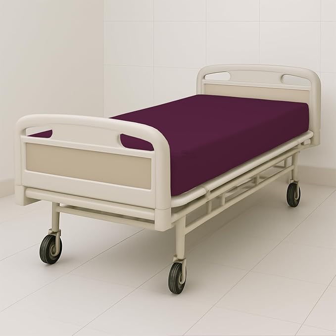 4 Pack Fitted Hospital Bed Sheets - Soft Microfiber Hospital Fitted Sheet - Hospital Bed Fitted Sheets (Wine, 36" x 84" x 12")