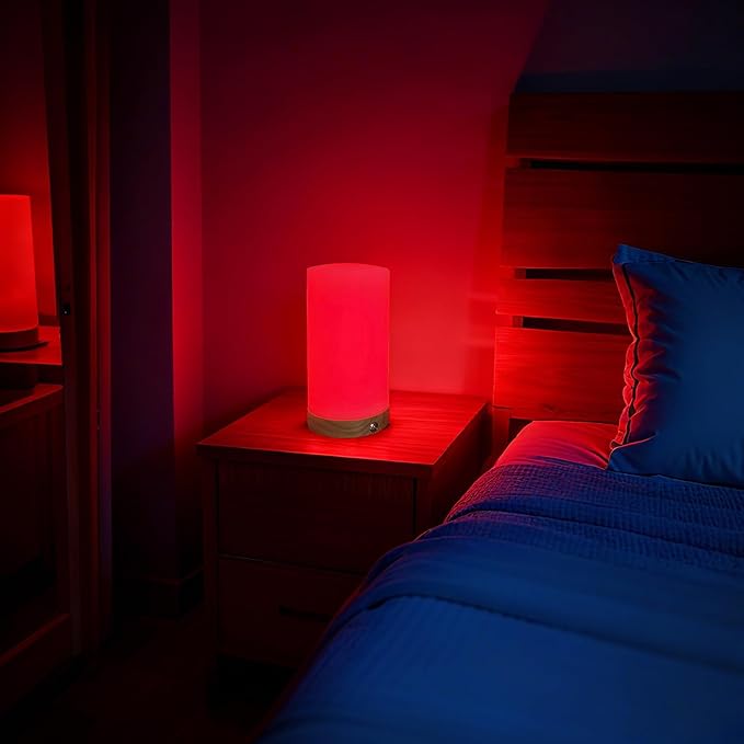 Revive - Red Light Lamp: Red Light for Sleep 660nm Melatonin Promoting Natural Sleep Aid, Bedroom & Nursery Nightlight (Milk Shade and Wood Base)