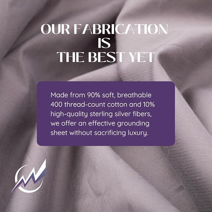 Grounding Sheet Full,10% Sterling Silver Fibers, 90% Cotton, Earthing Sheet, 400 Thread-Count Luxurious Feel, 15" Deep Fitted Sheet (Light Grey, Full)