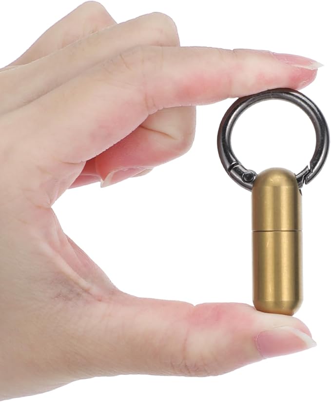 Small Pill Case Keychain Tiny Portable Carabiner Clip Pill Holder Bottle Micro Waterproof Metal Pill Container Mini Emergency Medicine Organizer for Outdoor Camping Travel Purse (Gold)