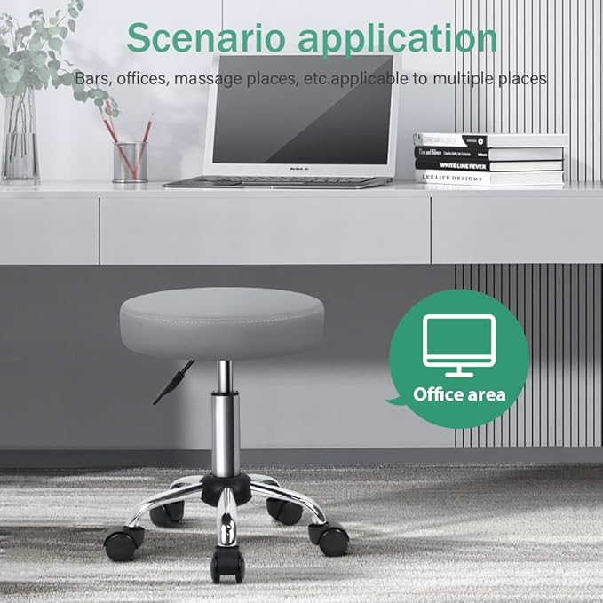 FURWOO Adjustable Salon Chair Small Rolling Stool with Wheels for Spa Salon Massage Home Office Grey