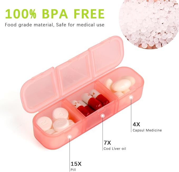 Pill Organizer 3 Times a Day Pink, Weekly Pill Case with Labels, Pill Box Medicine Organizer to Hold Vitamins and Medication | IPX7 Waterproof |21 Independent Sealing Rings