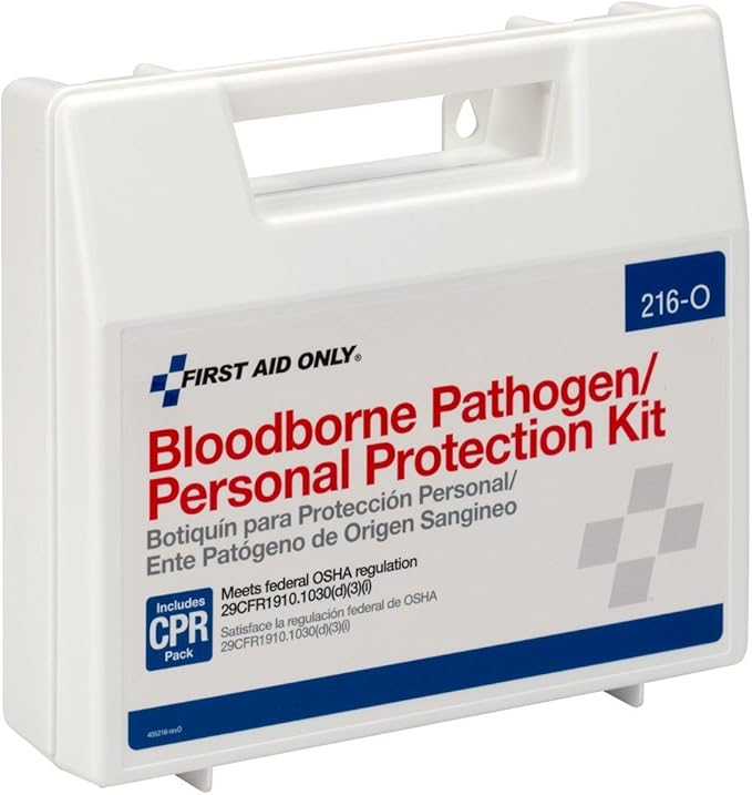 First Aid Only 216-O Blood Pathogen Clean Up Kit with 6-Piece CPR Pack, 29-Piece Body Fluid Clean Up Kit in Plastic Case