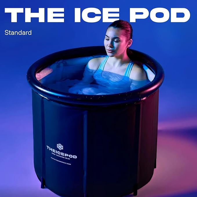 The Pod Company – The Original Ice Pod 84-Gallon Ice Bath Bundle – Portable Cold Plunge Tub with Insulated Lid, Thermometer, Water Stabilizer, 12 Ice Bricks & Cleaning Kit for Recovery & Wellness