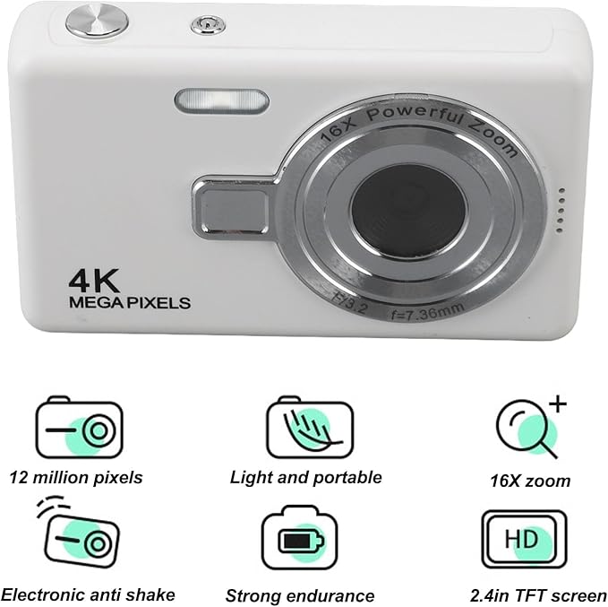 Digital Camera for Photograhpy, 1080P, Support 64GB Expandable, Compact Point and Shoot Camera 16X Zoom Anti Shake Portable Small Cameras for Teens Boys