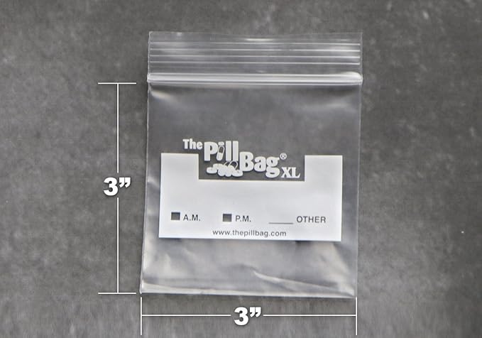 | Medicine Pill Organizer with Labels for AM/PM | Resealable Disposable Pill Pouches for Medicine, Vitamins, Gummies | Plastic Pill Bags for Travel | XL Size | 50 Count