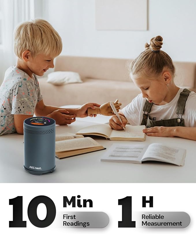 HOUND-3699 Radon Detector, 10-Minute Measurement Updates, Touchscreen Color Display, Audible & Visual Alarm, AEGTEST Long-Term Radon Concentration Monitoring for Home - Blue