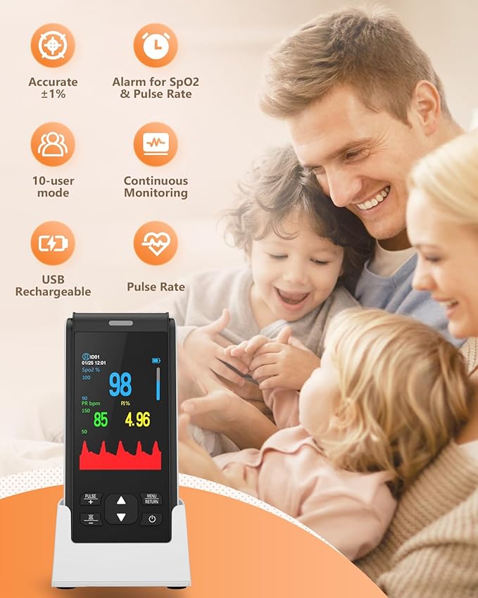 Pulse Oximeter Rechargeable Fingertip Pulse Ox, Handheld Pulse Oximeter, HealthTree Finger Blood Oxygen Saturation Monitor with SpO2 & Pulse Rate, Portable Oxygen Meter Finger for Adults