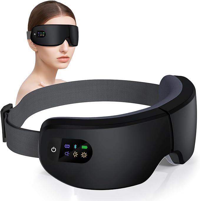 Eye Massager with Heat, 7 Heating and Vibration Modes, Eye Mask, Birthday Gifts for Women, Men, Friend, Mom and Dad, Sleep Mask for Relax, Migraine Relief, Improve Sleep, Black