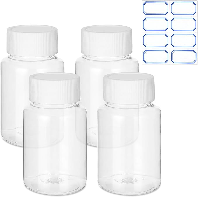 4Pcs Clear Pill Bottles, Empty Plastic Medicine Bottles, Reagent Bottle with Caps, Small Travel Pill Case, Chemical Containers for Liquid Solid Powder (30ML)