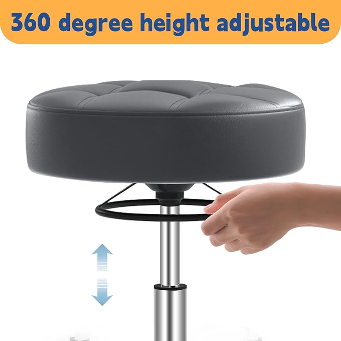 Rolling Stool Heavy Duty 400lb: Super Soft Seat Cushion,360° Swive,Height Adjustability,No Squeaky Noises,No Tip Over,New Upgraded stool Salon Stool Chair, Tattoo Facial Massage Spa Medical (Grey1)
